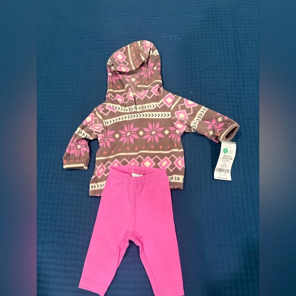 Pink and Brown Patterned Baby Outfit 2 piece size Newborn NWT